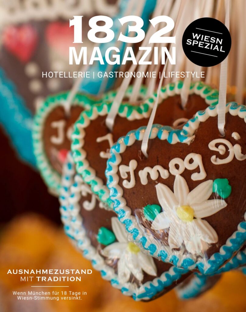 Cover des 1832 MAGAZINs Wiesn Spezial mit traditionellen Lebkuchenherzen.