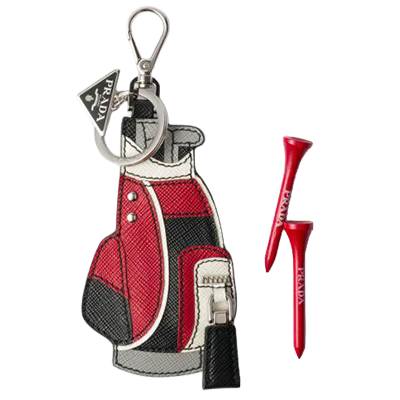 Prada Golf Bag Charm als exklusiver Schlüsselanhänger mit Golfbag-Design und Golftees.