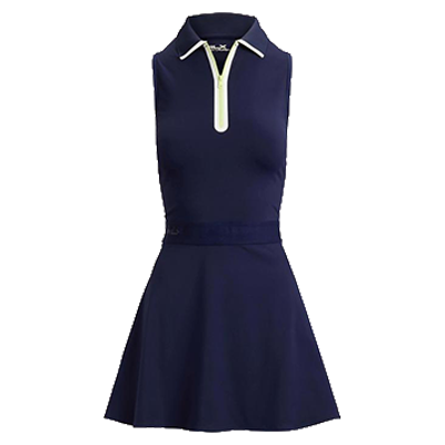 RLX Ralph Lauren Damen-Golfkleid in Navy mit ärmellosem Design und Reißverschlusskragen – elegante Performance-Golfmode für stilvolle Golfrunden.